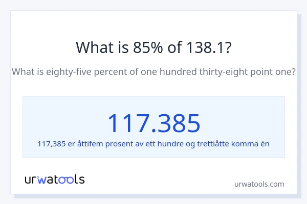Hva er 85% av 138.1?