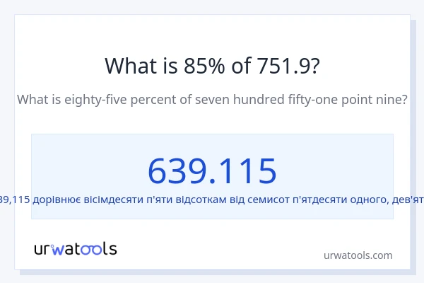 Що становить 85% від 751.9?