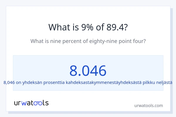 Mikä on 9 % 89.4:sta?