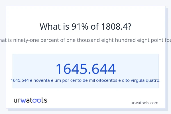Qual é o valor de 91% de 1808.4?