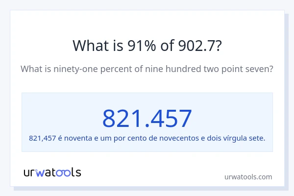 Qual é o valor de 91% de 902.7?