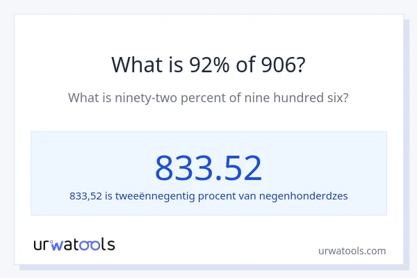 Wat is 92% van 906?